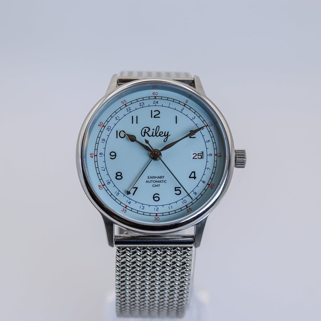 Automatic GMT Aviation Watch in Canary Yellow, Silver, Sky Blue, Red and Cream