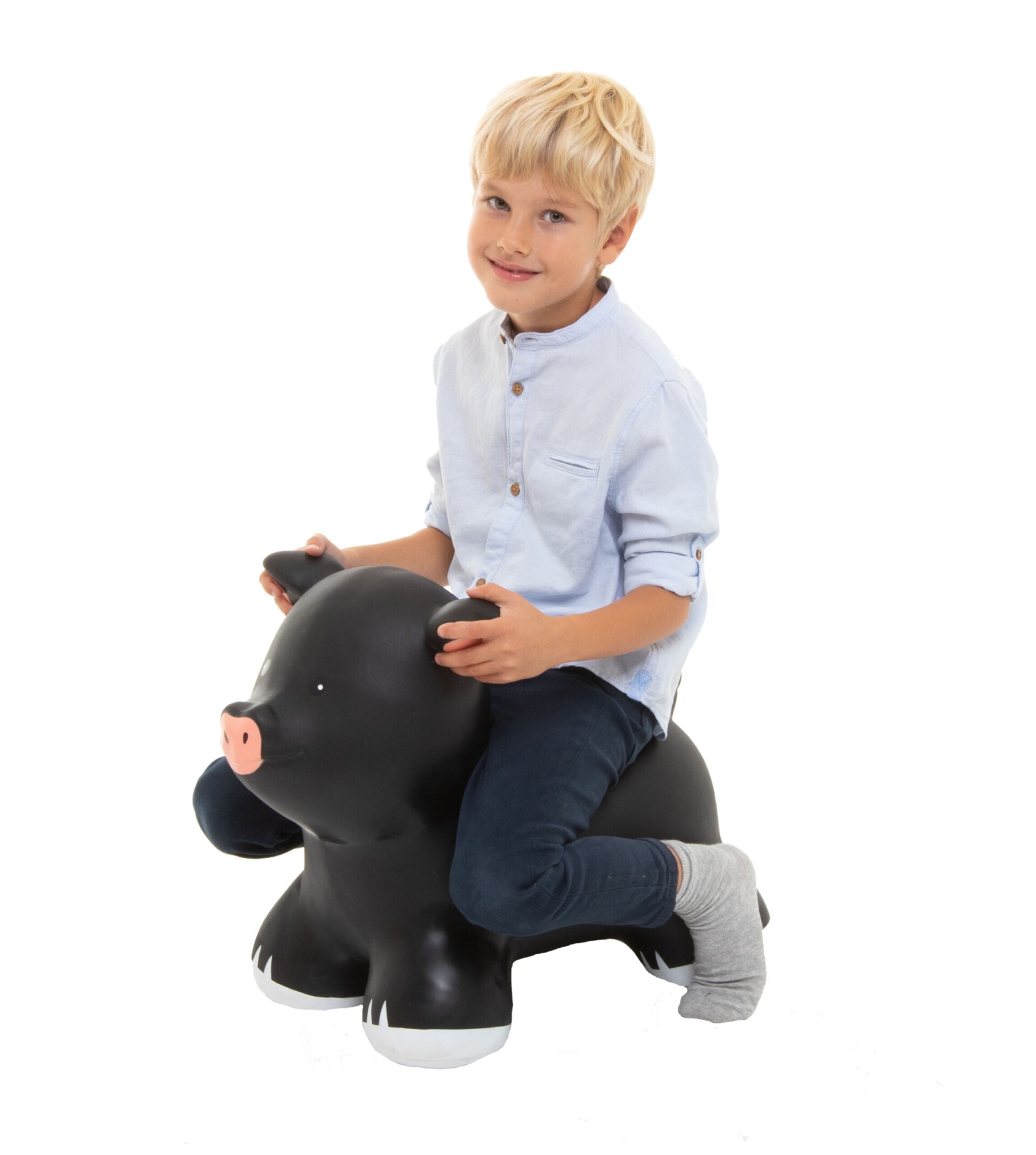 confident black piggy jumpy toy for kids ready for action and fun