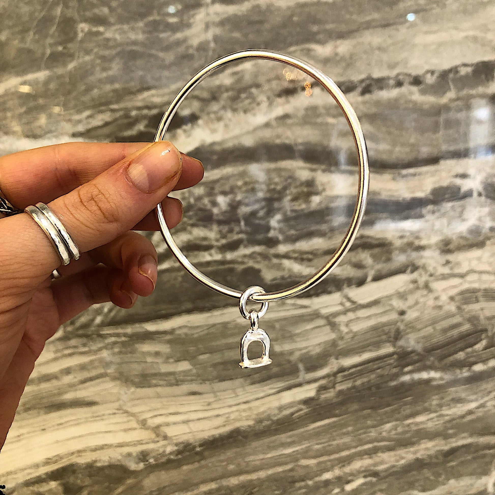 Sterling Silver Stirrup Charm Bangle