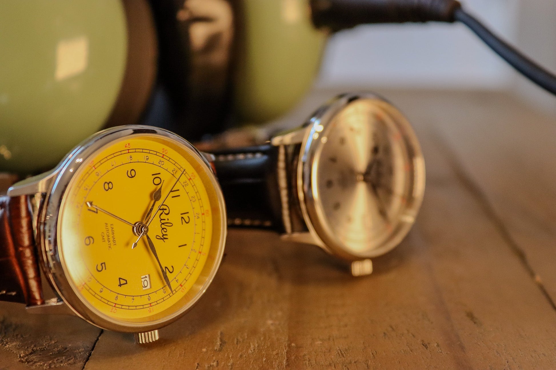 Automatic GMT Aviation Watch in Canary Yellow, Silver, Sky Blue, Red and Cream