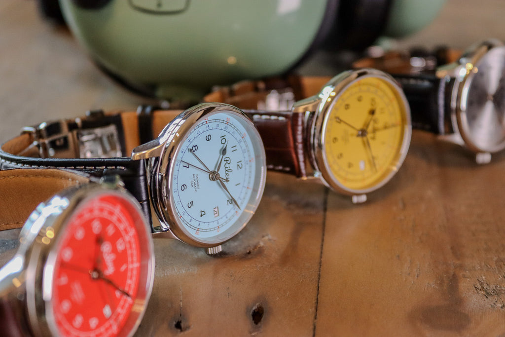 Automatic GMT Aviation Watch in Canary Yellow, Silver, Sky Blue, Red and Cream