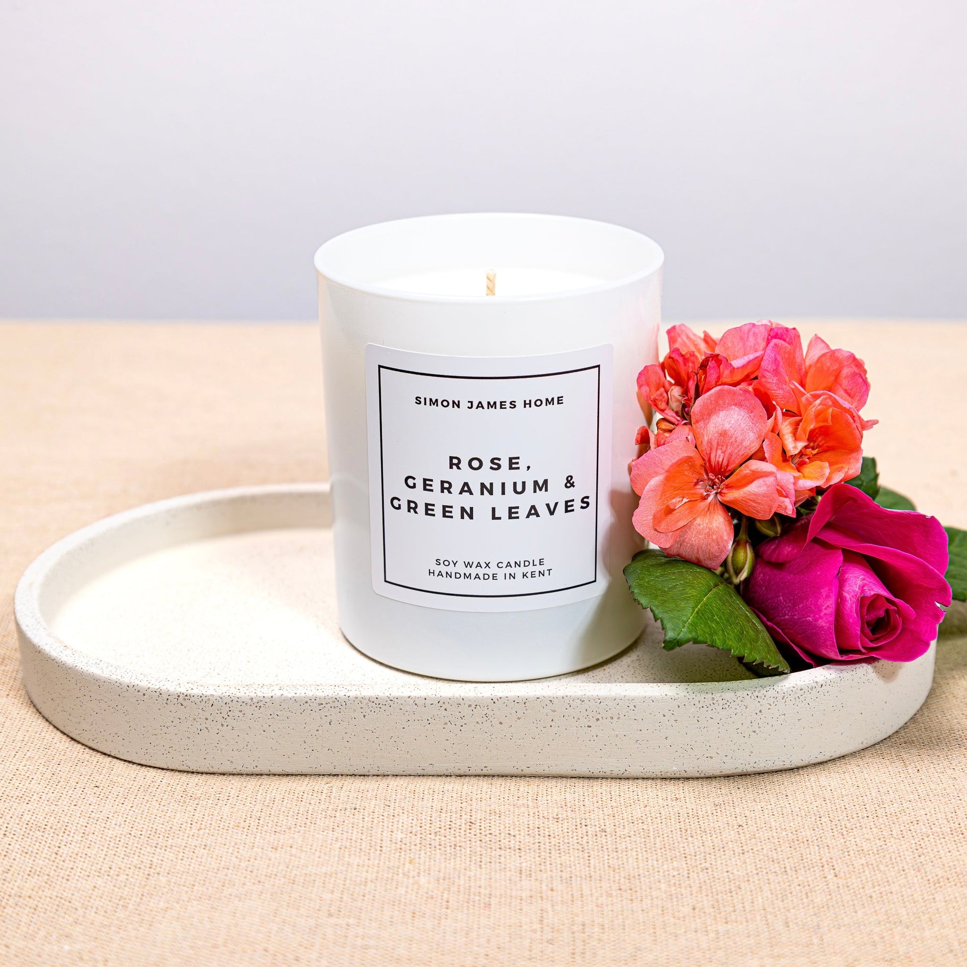 Rose Geranium and Green Leaves Handmade Soy Wax Candle
