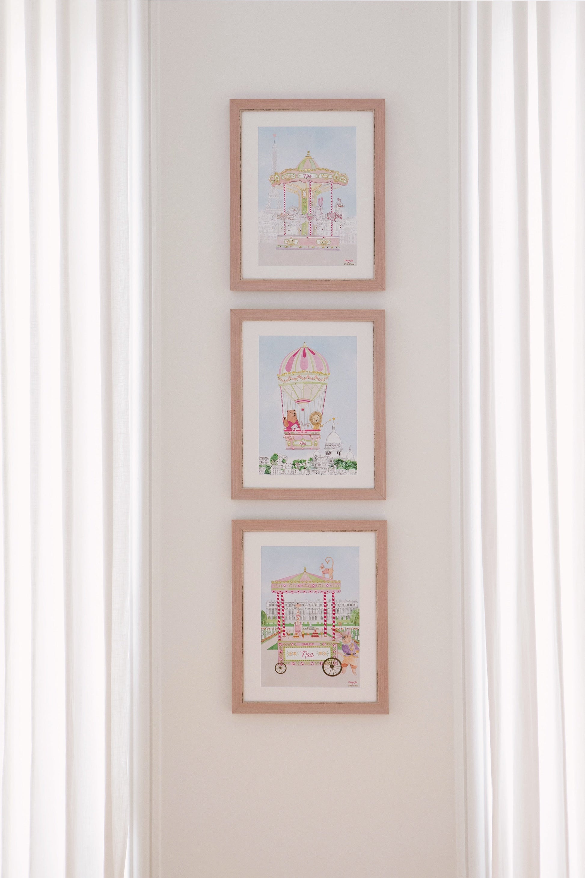 Personalised Hot Air Balloon of Montmartre Wall Print for Girls