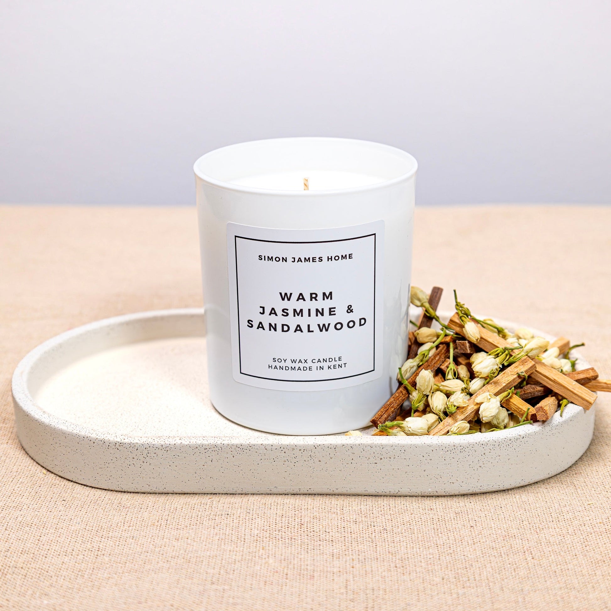 Warm Jasmine and Sandalwood Handmade Soy Wax Candle