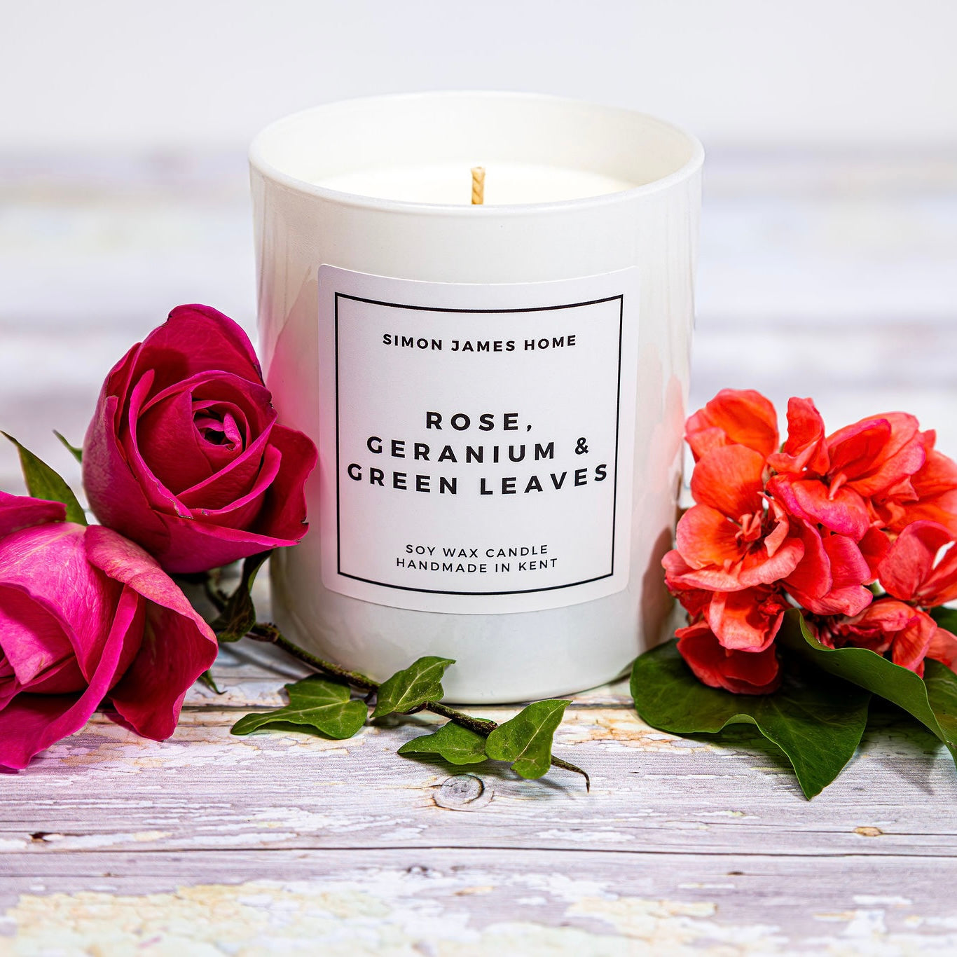 Rose Geranium and Green Leaves Handmade Soy Wax Candle