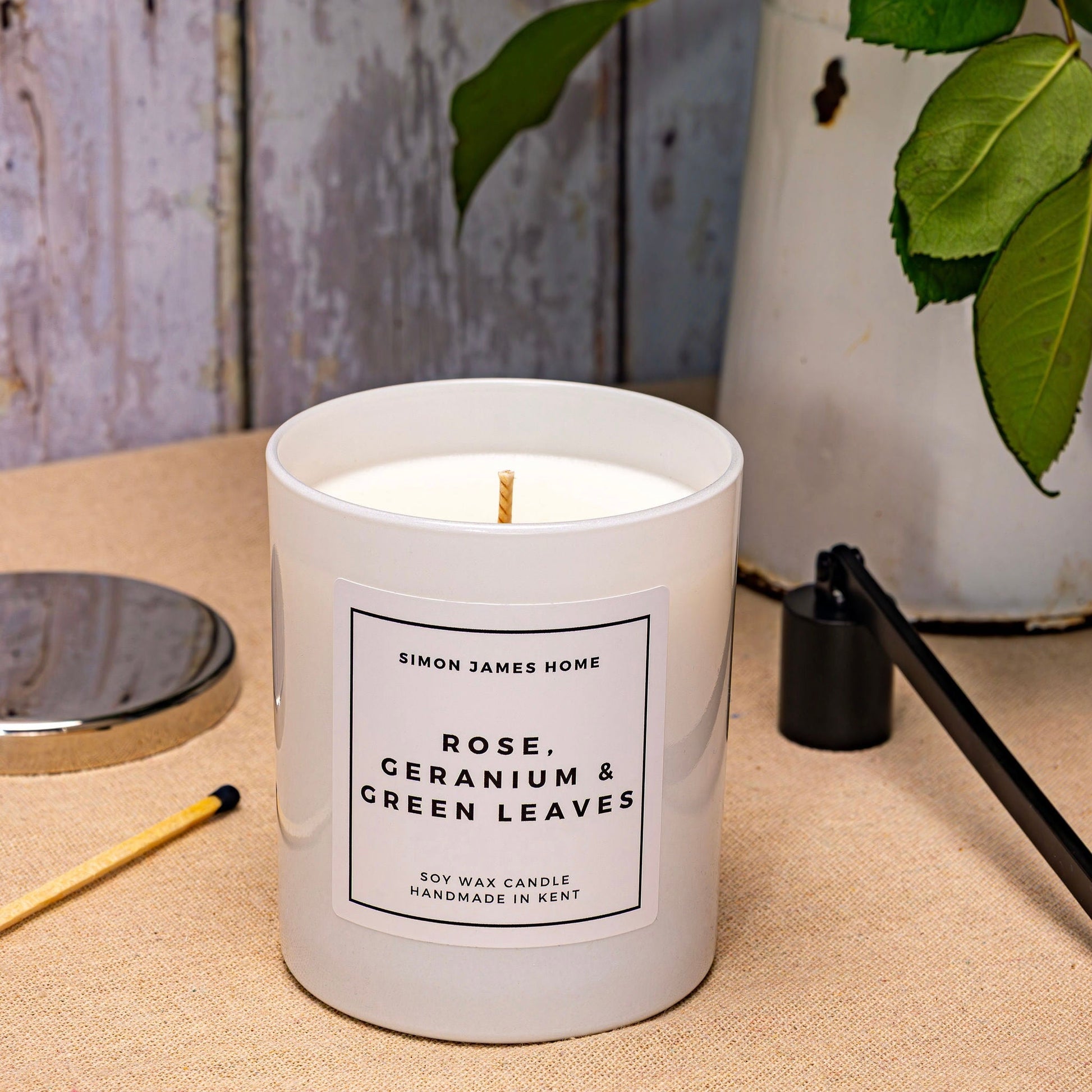 Rose Geranium and Green Leaves Handmade Soy Wax Candle