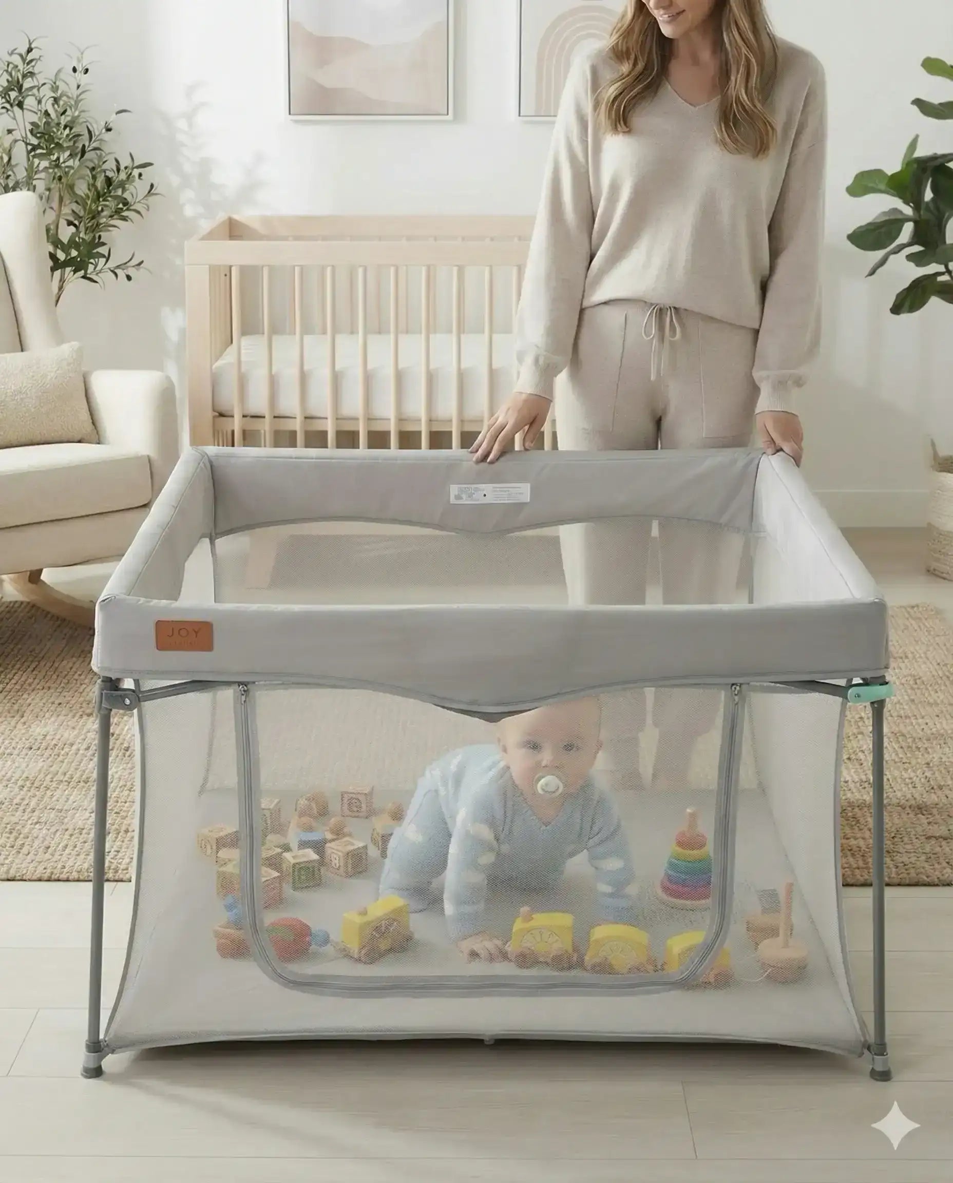 Square Baby Playpen with Mesh Sides and Fitted Mat