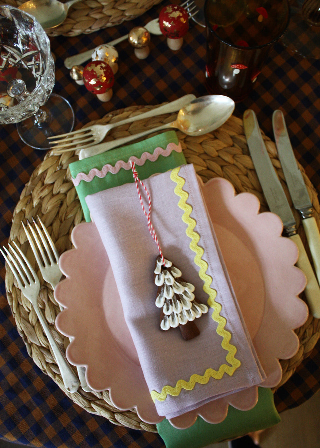 Lilac and Yellow Ric Rac Linen Napkin Set of 2