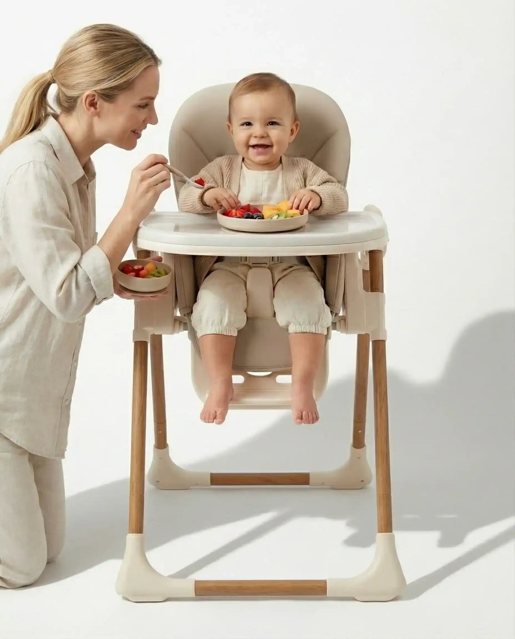 Beige Baby and Toddler Highchair with Adjustable Height