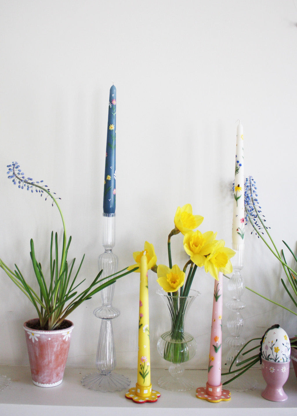 Tulips and Daffodils Hand Painted Candle