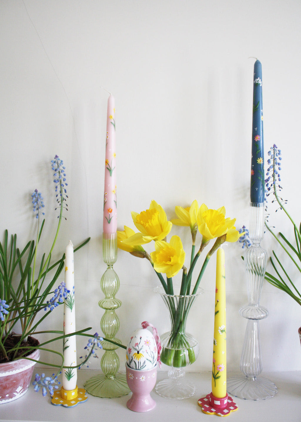 Tulips and Daffodils Hand Painted Candle