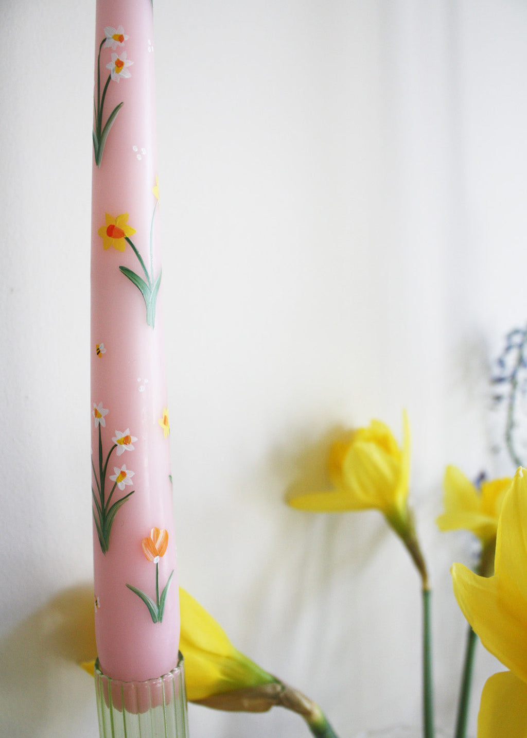 Tulips and Daffodils Hand Painted Candle