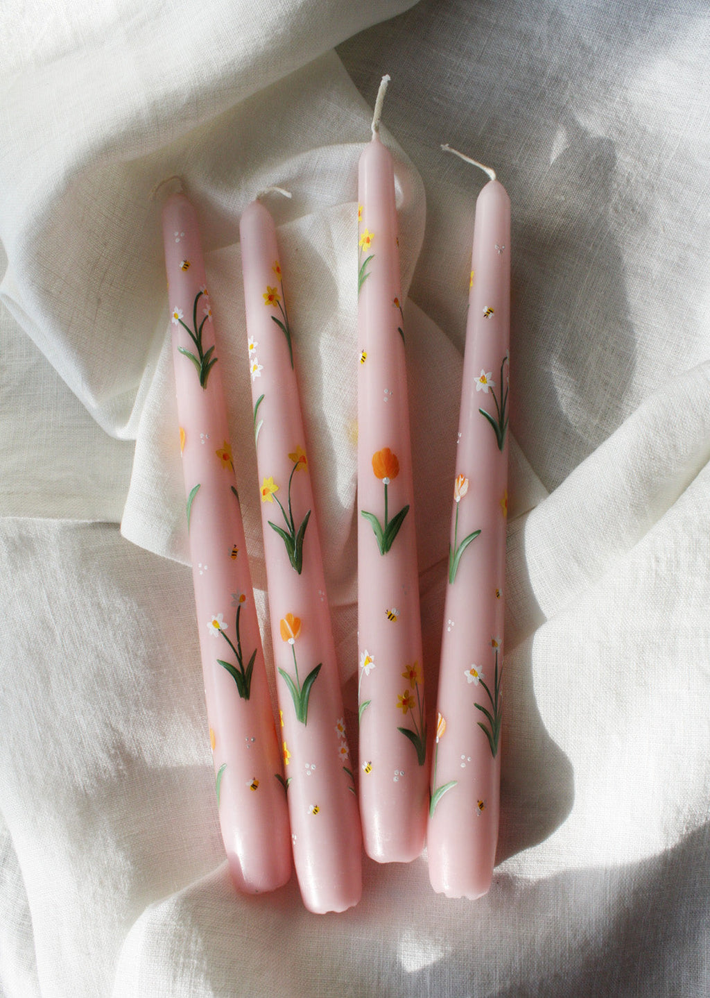 Tulips and Daffodils Hand Painted Candle