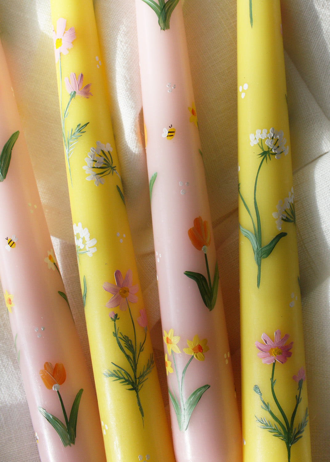 Tulips and Daffodils Hand Painted Candle