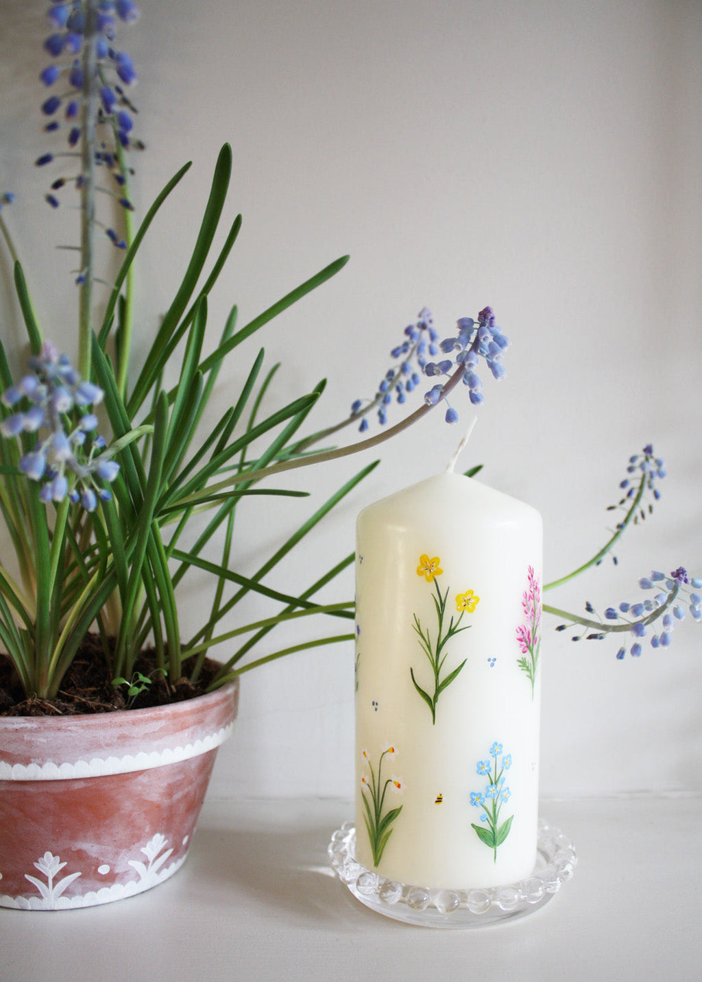 Rainbow Wildflower Pillar Candle Hand Painted