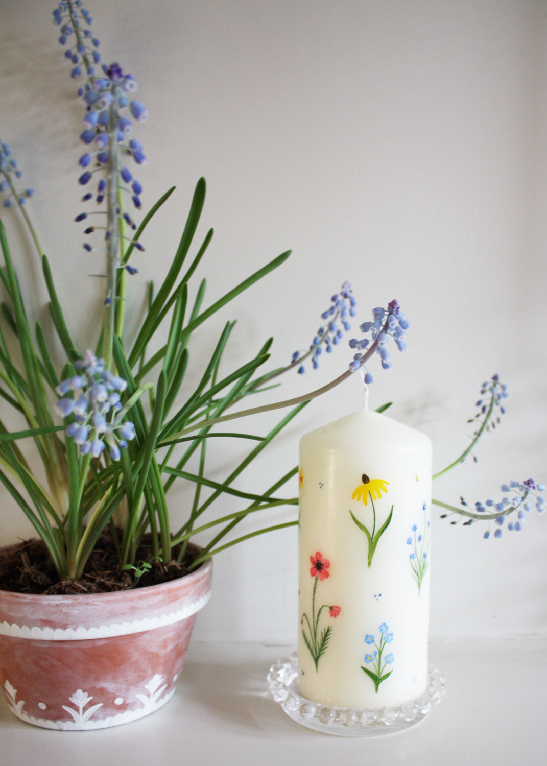 Rainbow Wildflower Pillar Candle Hand Painted