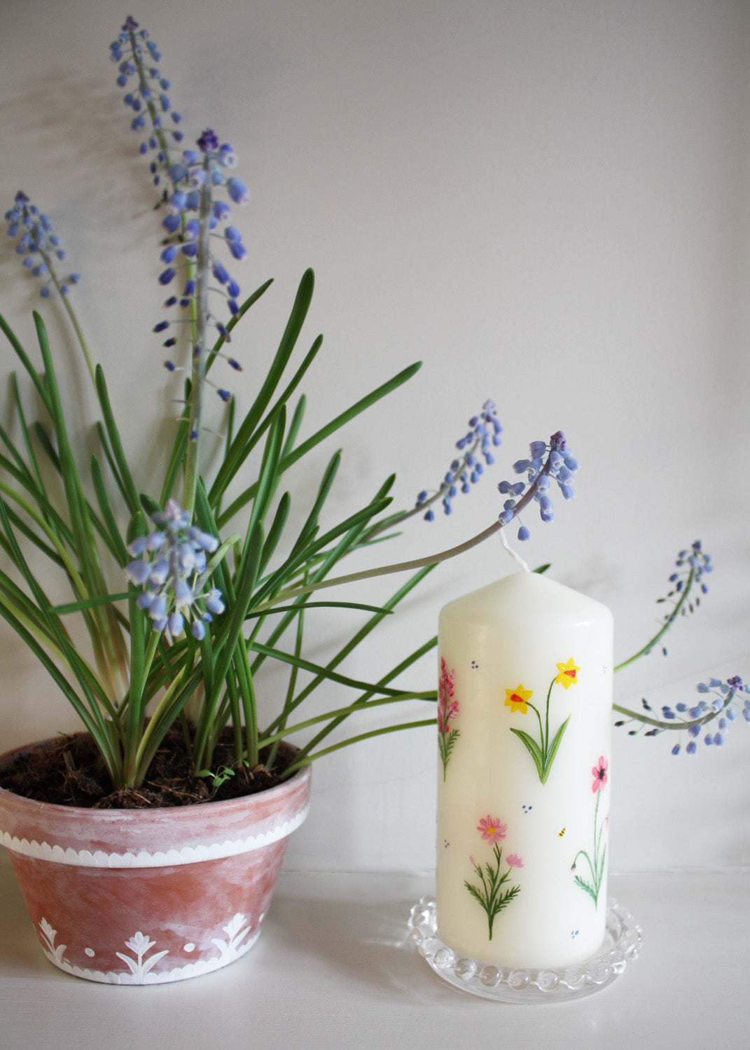 Rainbow Wildflower Pillar Candle Hand Painted
