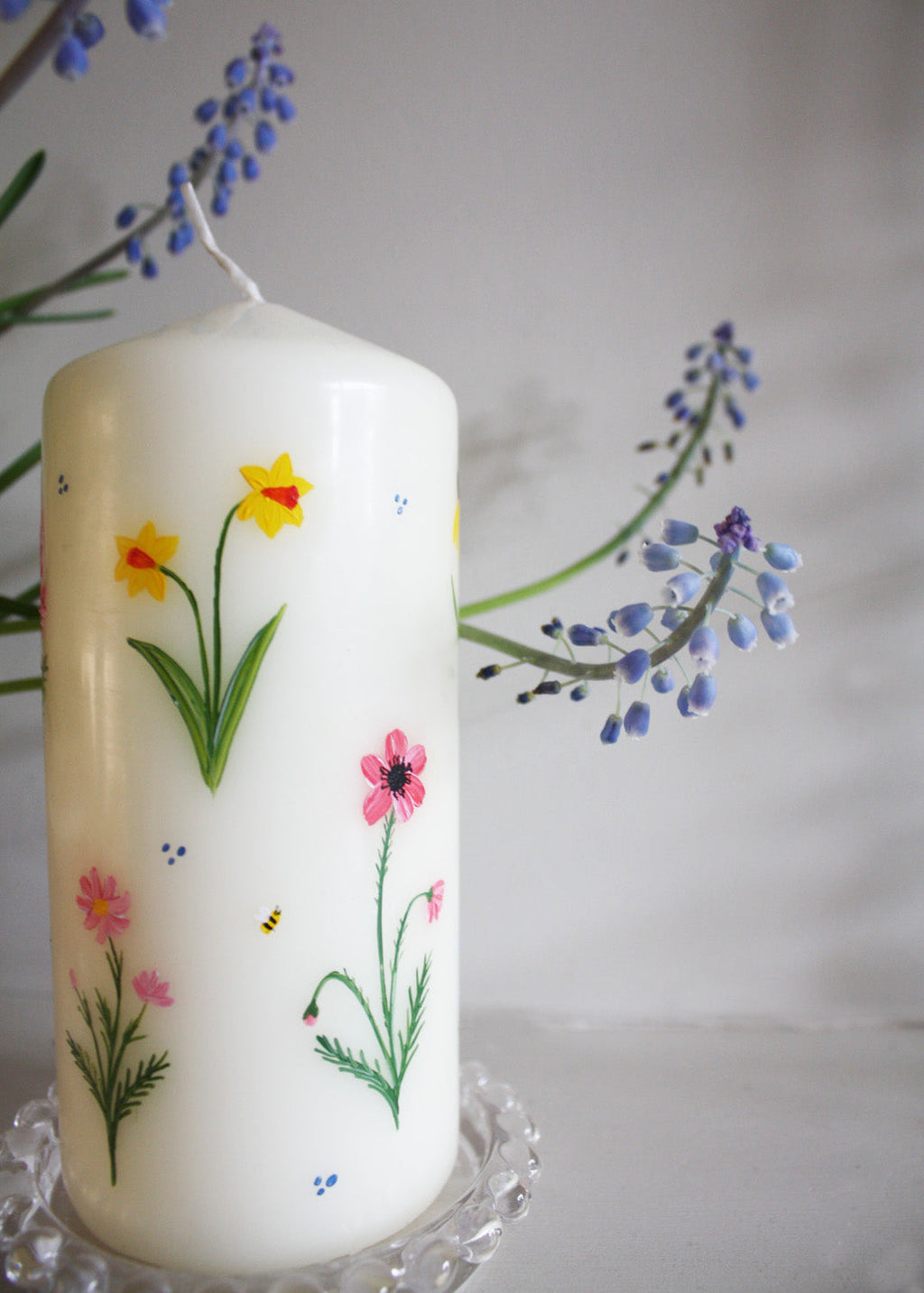 Rainbow Wildflower Pillar Candle Hand Painted