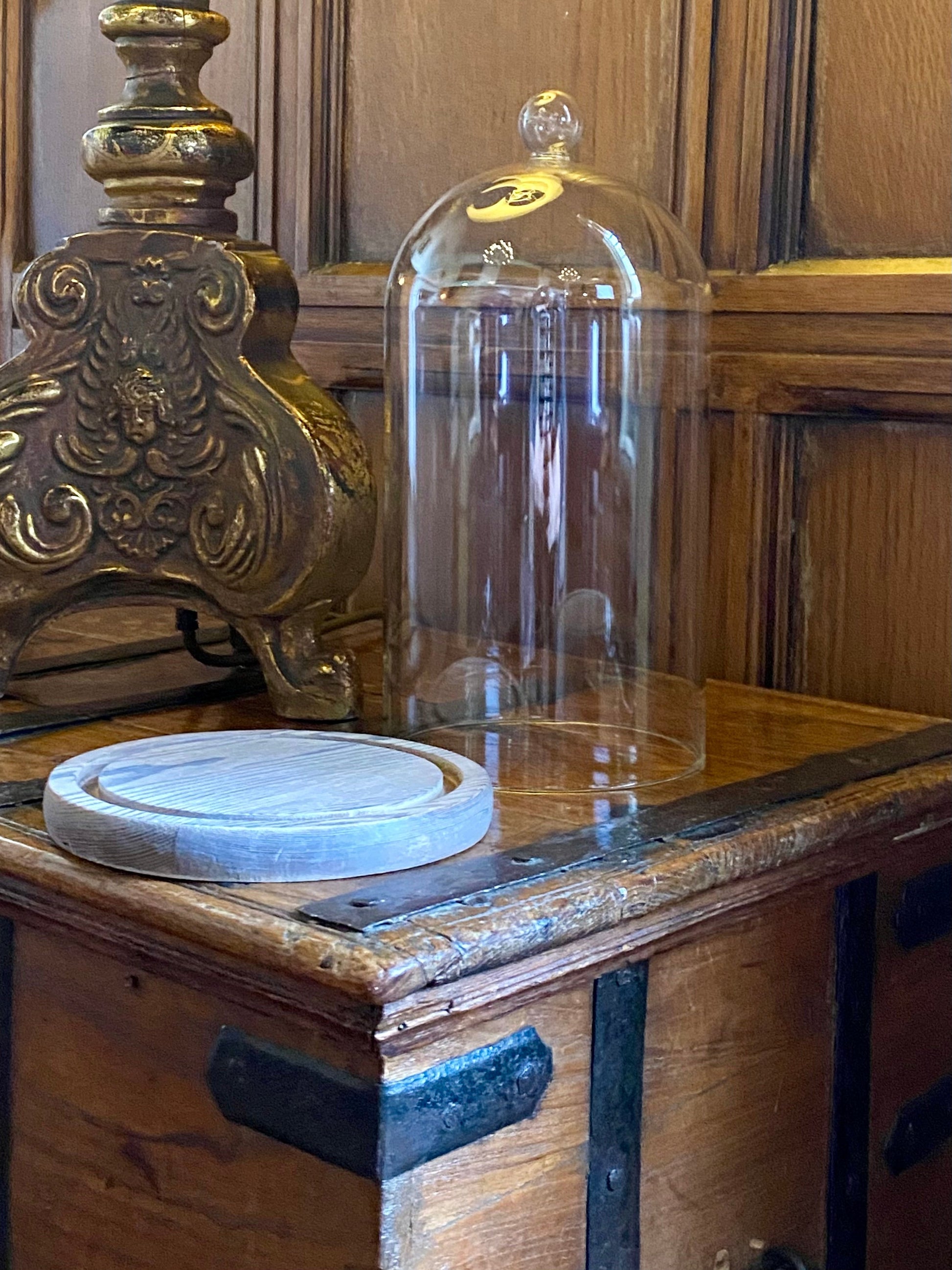 Hand Blown Glass Candle Cloche with Wooden Base