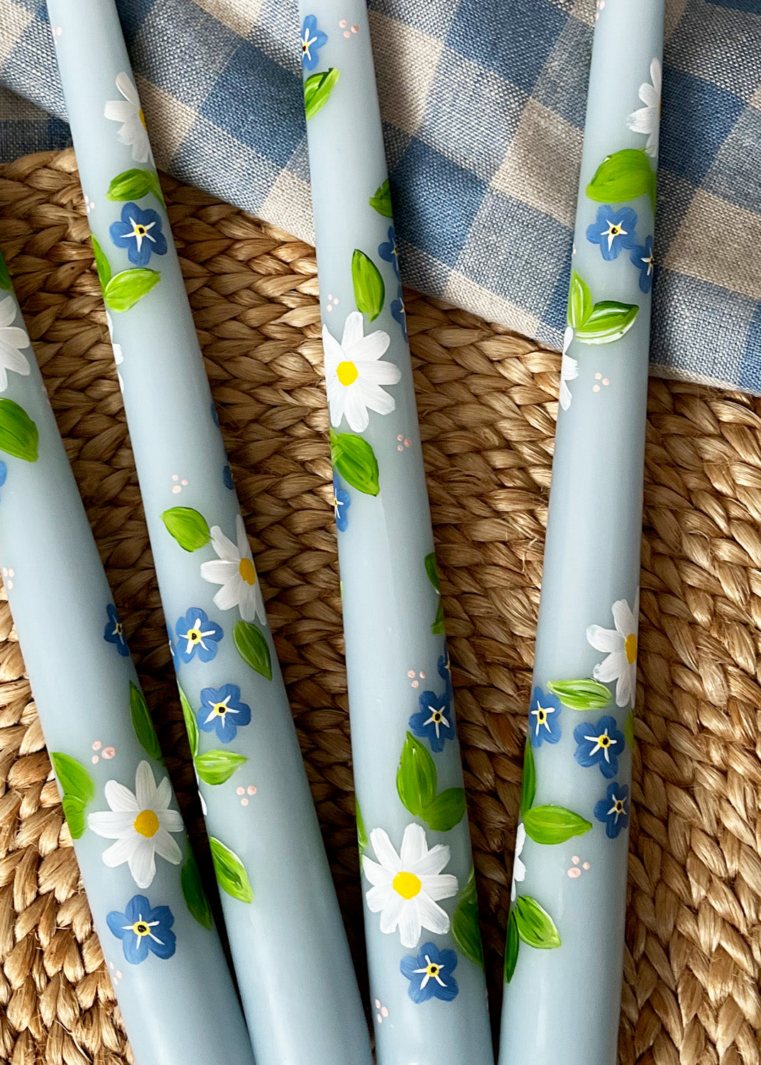 Forget Me Not Hand Painted Candle