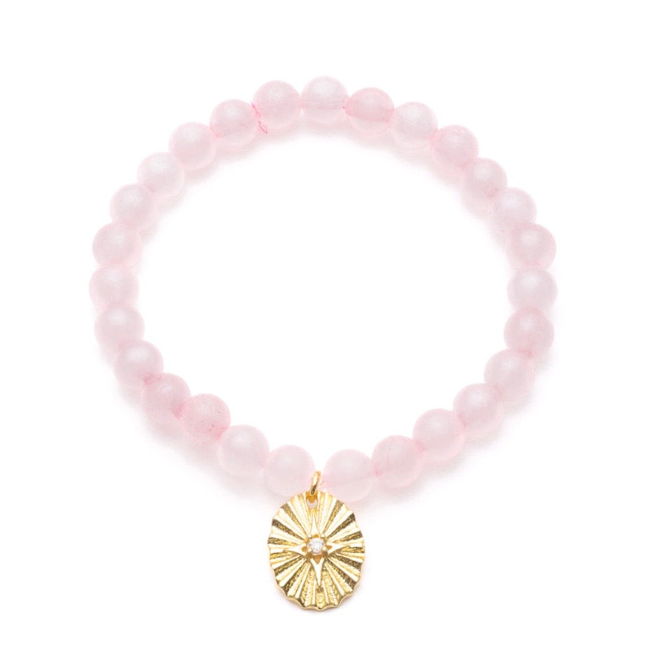 Astral Crucis Gemstone Beaded Bracelet Rosestone & Cubic Zirconia