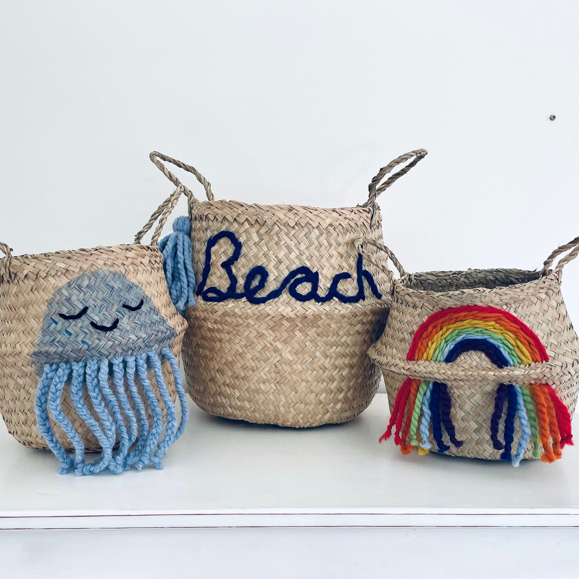 Blue Personalised tassel name basket - Extra Large