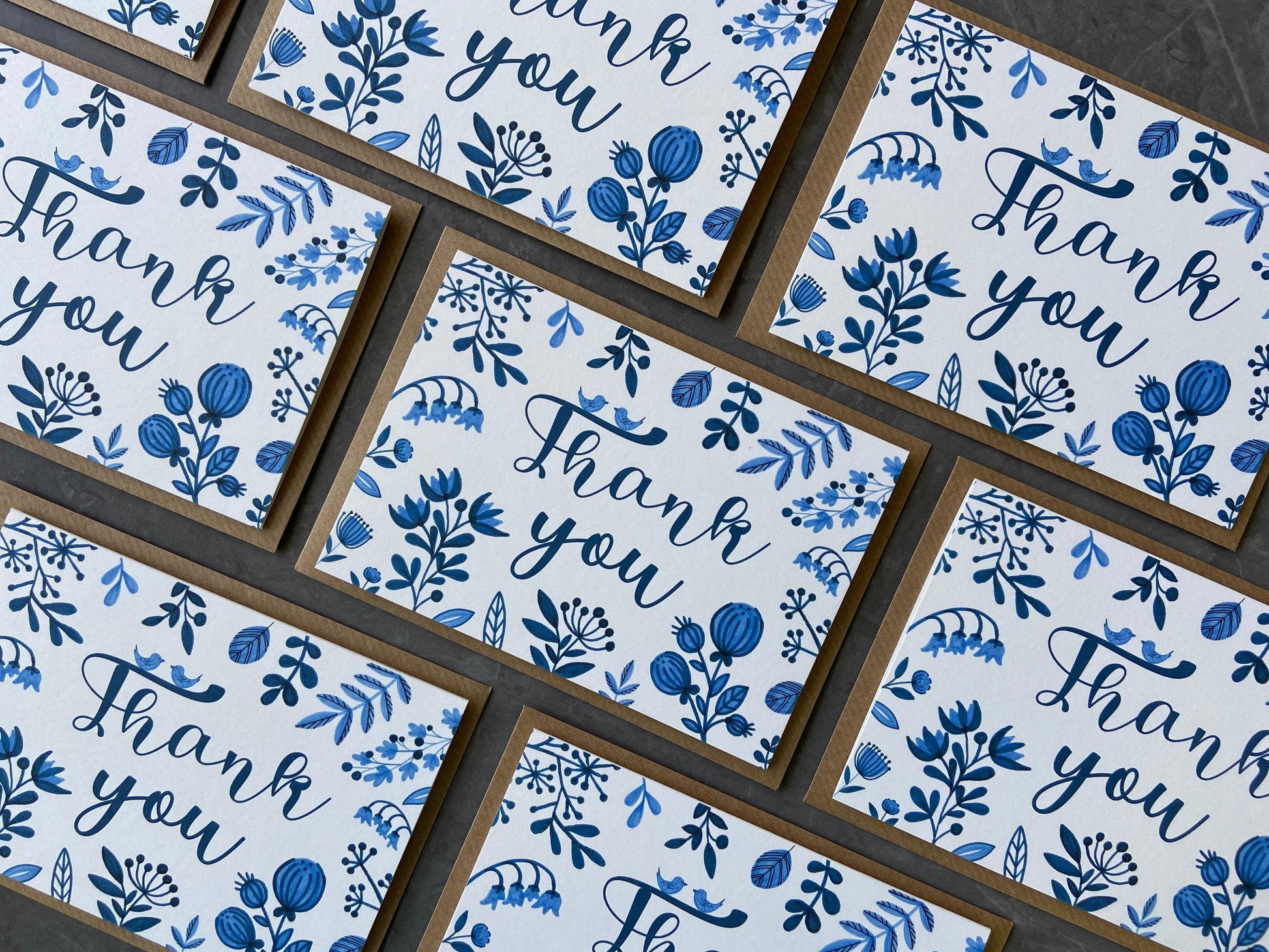 Blue Florals Thank You Note Cards