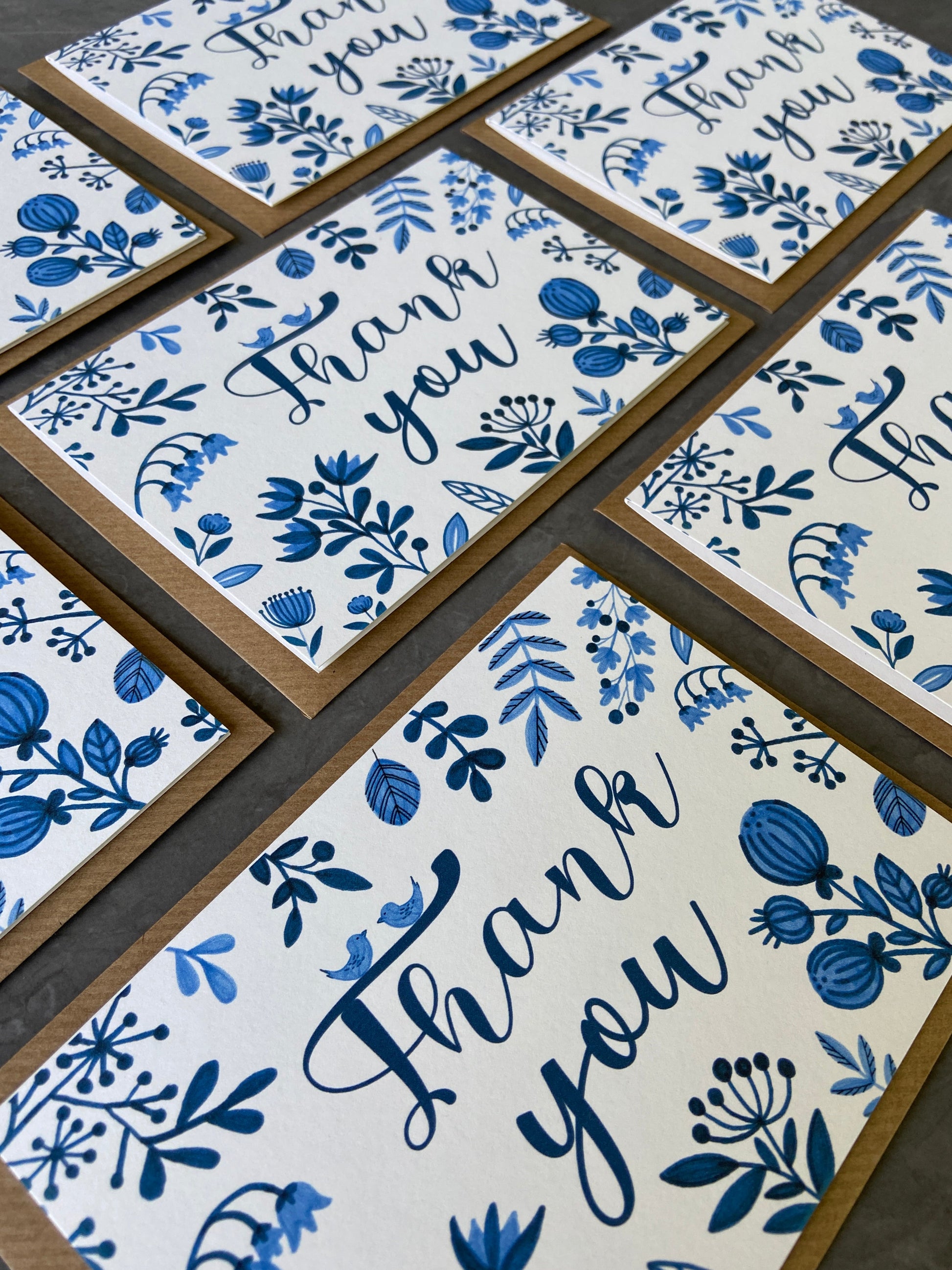 Blue Florals Thank You Note Cards