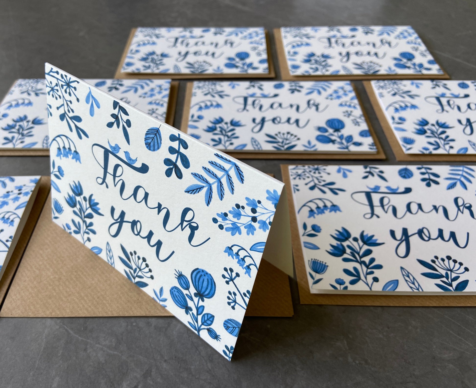 Blue Florals Thank You Note Cards