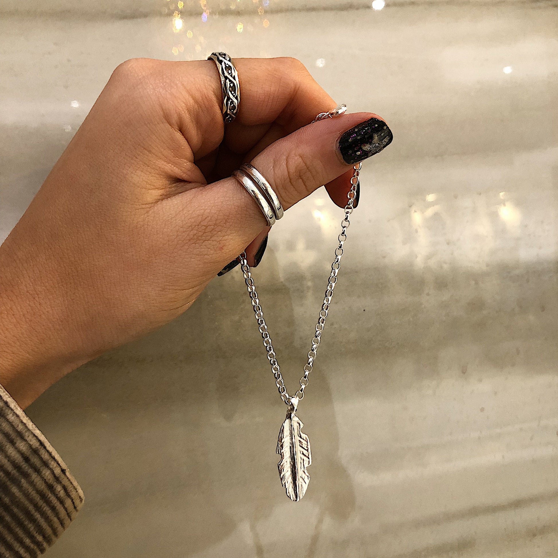Recycled Silver Feather Chain Bracelet