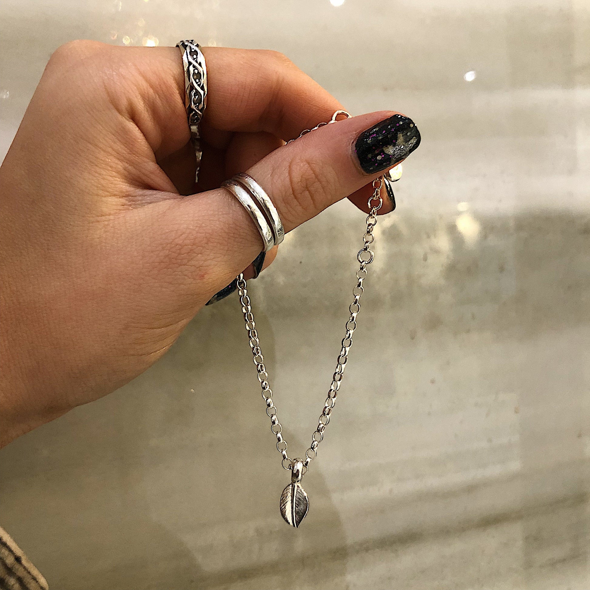Sterling Silver Leaf Charm Bracelet with Adjustable Sizing