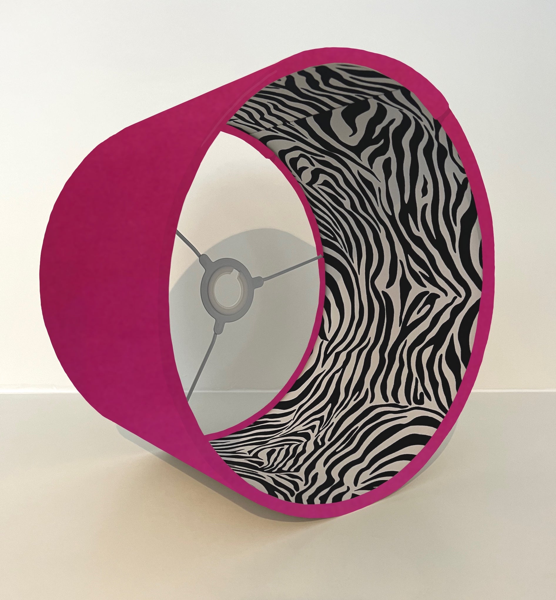 Hot pink velvet drum lampshade/ ceiling light shade with zebra print cotton interior