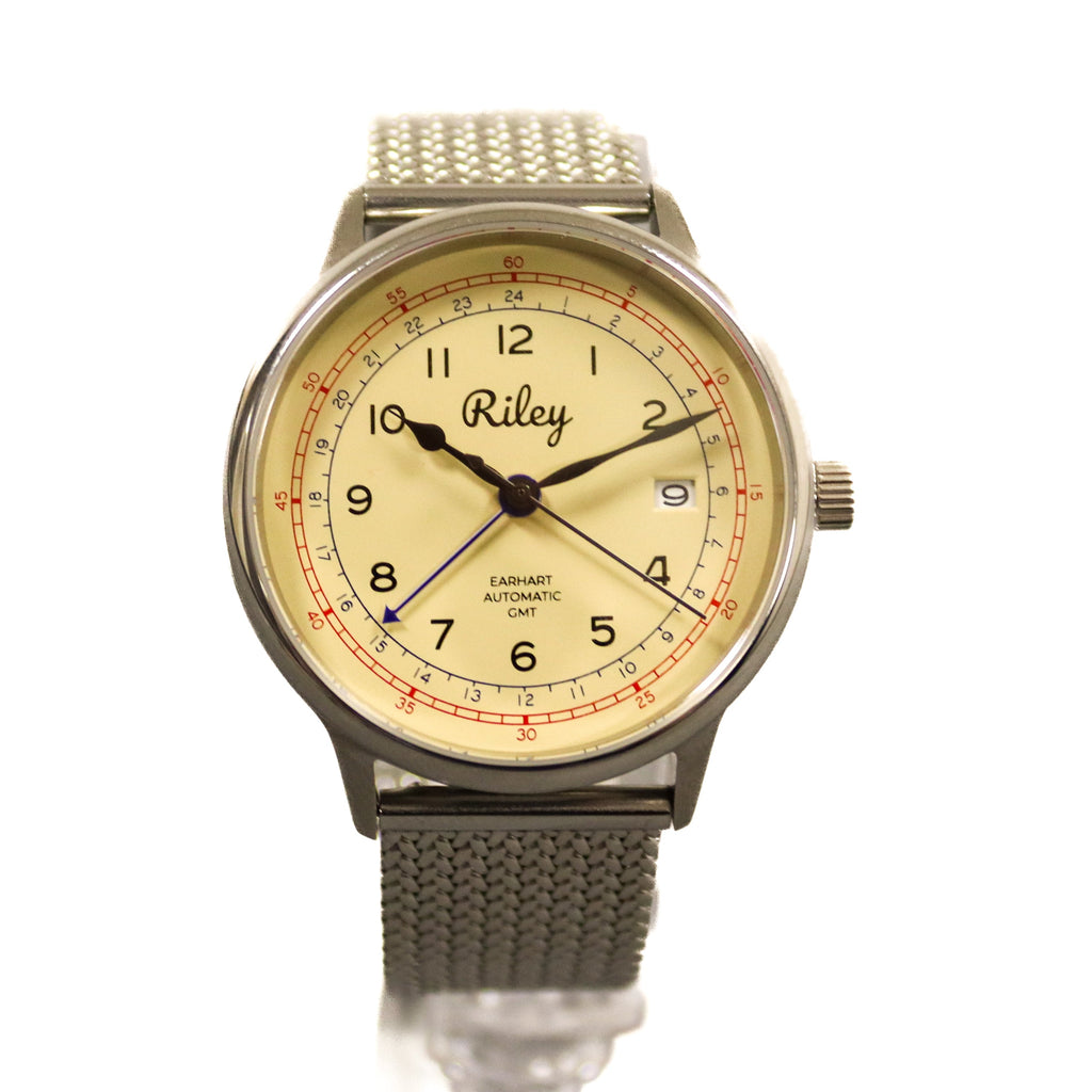 Automatic GMT Aviation Watch in Canary Yellow, Silver, Sky Blue, Red and Cream