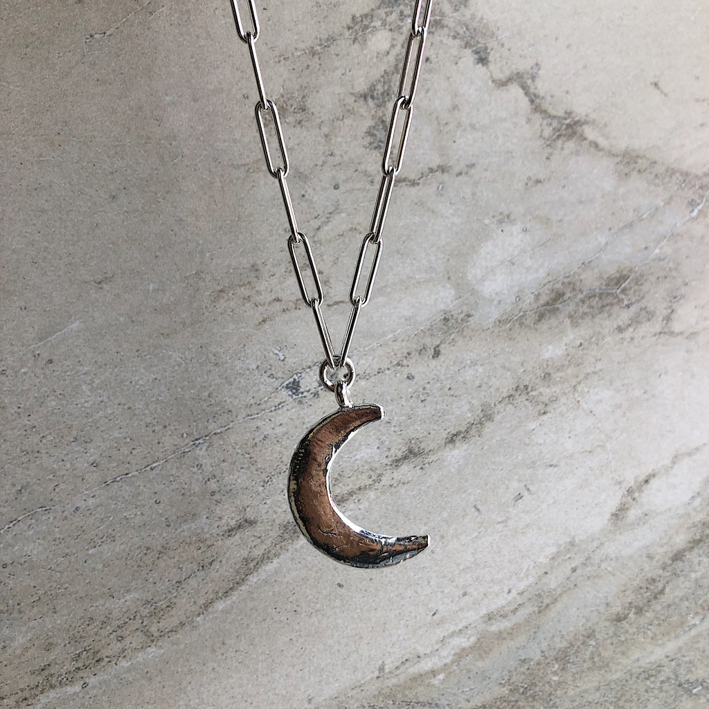 Maxi Crescent Moon Trace Chain Necklace in Sterling Silver