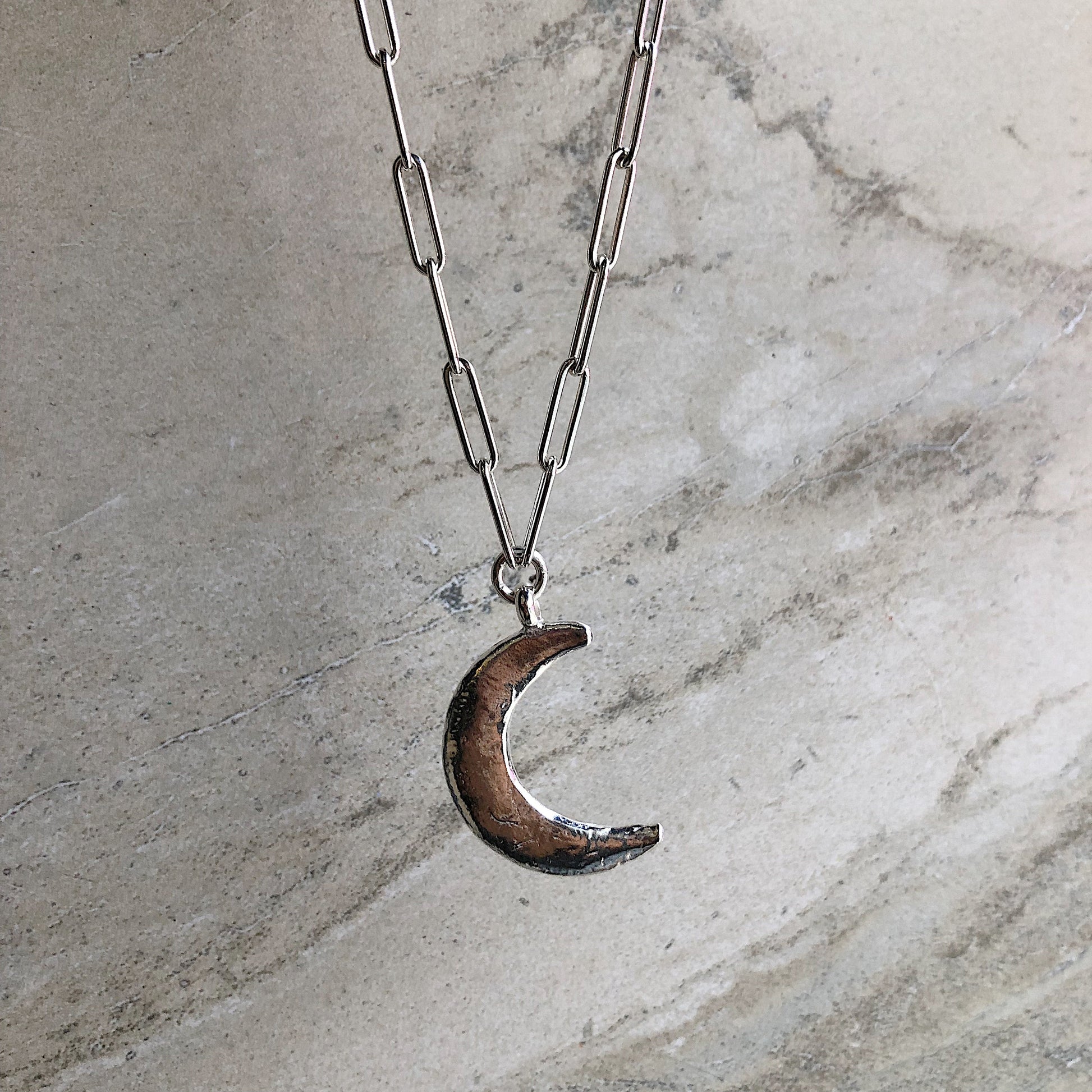 Maxi Crescent Moon Trace Chain Necklace in Sterling Silver