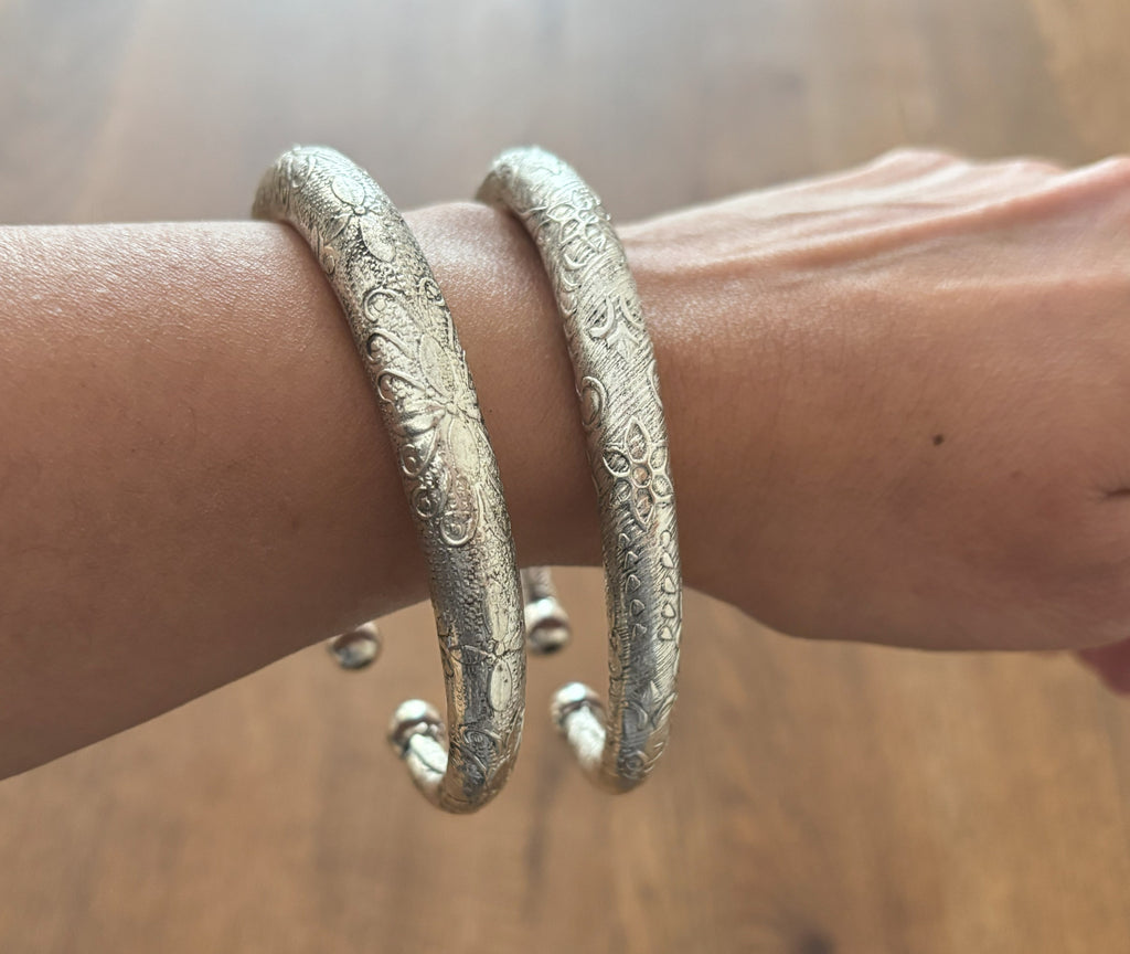 Etched Tribal Boho Brass Bangles Thick Engraved