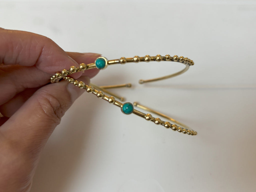 Turquoise and Moonstone Beaded Brass Bangles