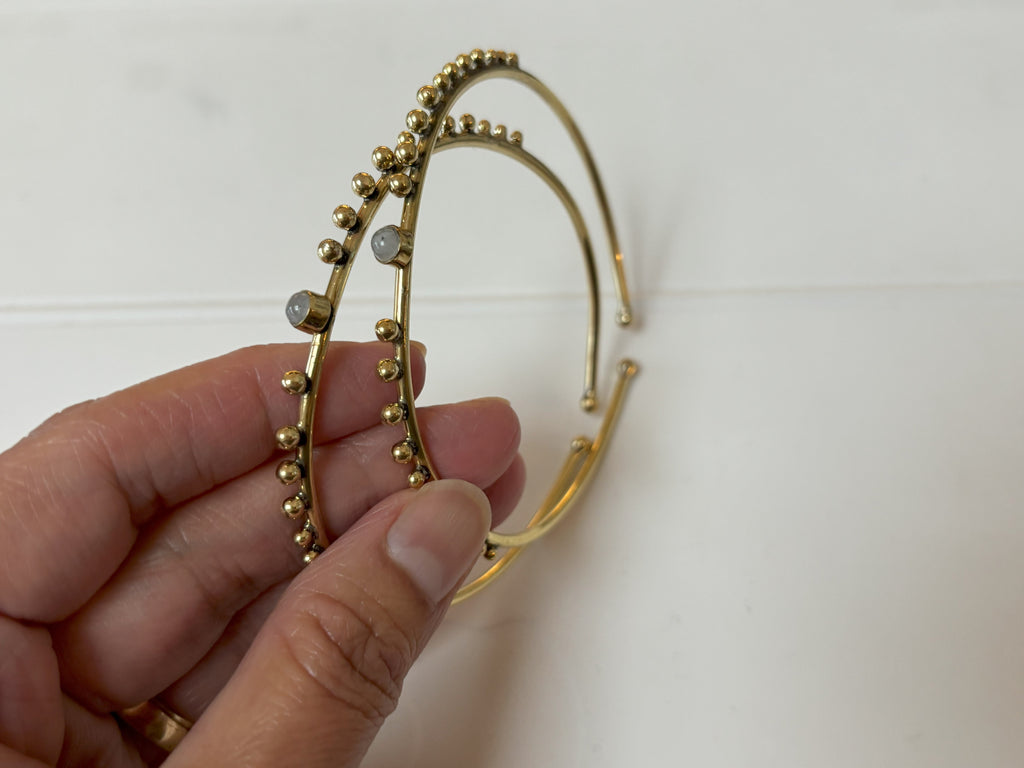 Turquoise and Moonstone Beaded Brass Bangles