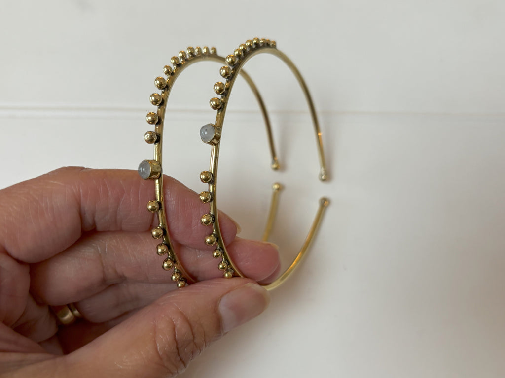 Turquoise and Moonstone Beaded Brass Bangles