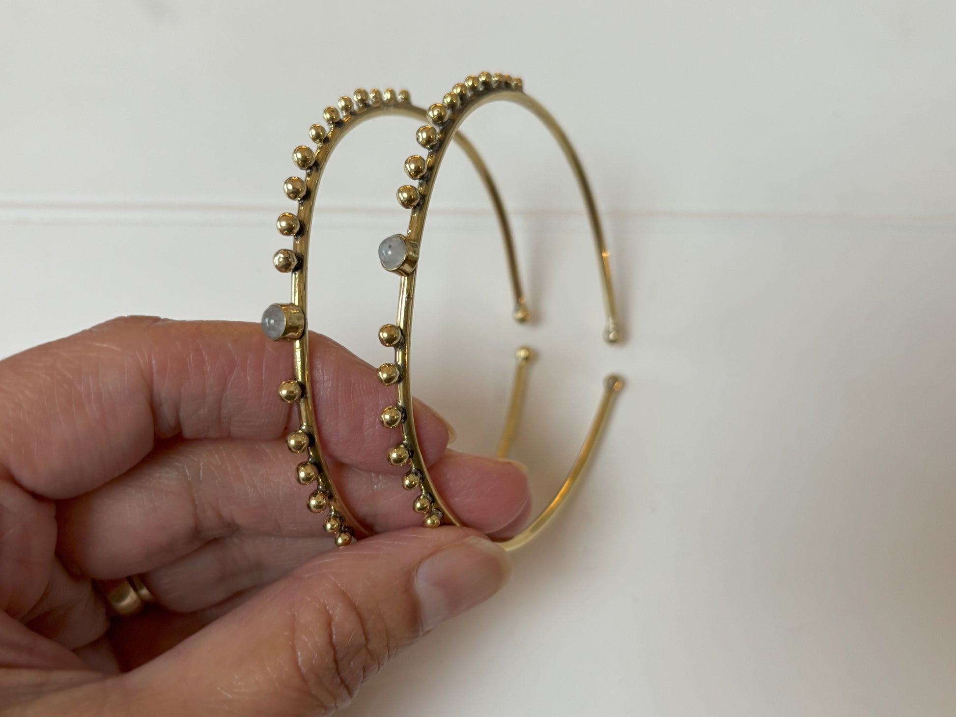 Turquoise and Moonstone Beaded Brass Bangles