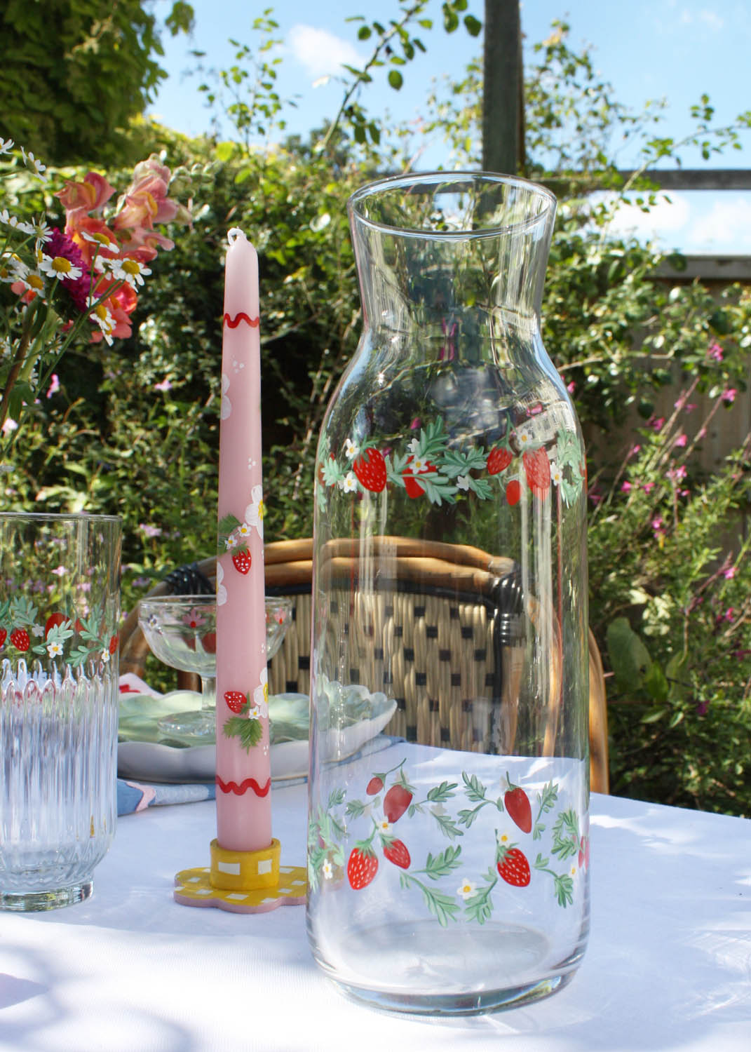 Strawberry Glass Carafe Hand Painted