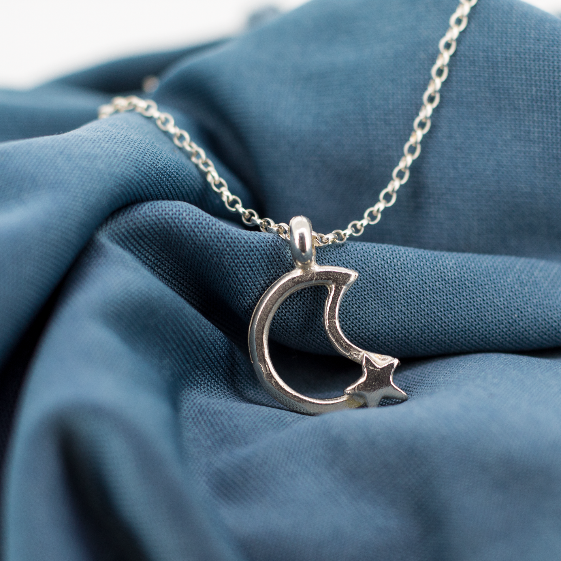 Moon and Star Silver Charm Necklace