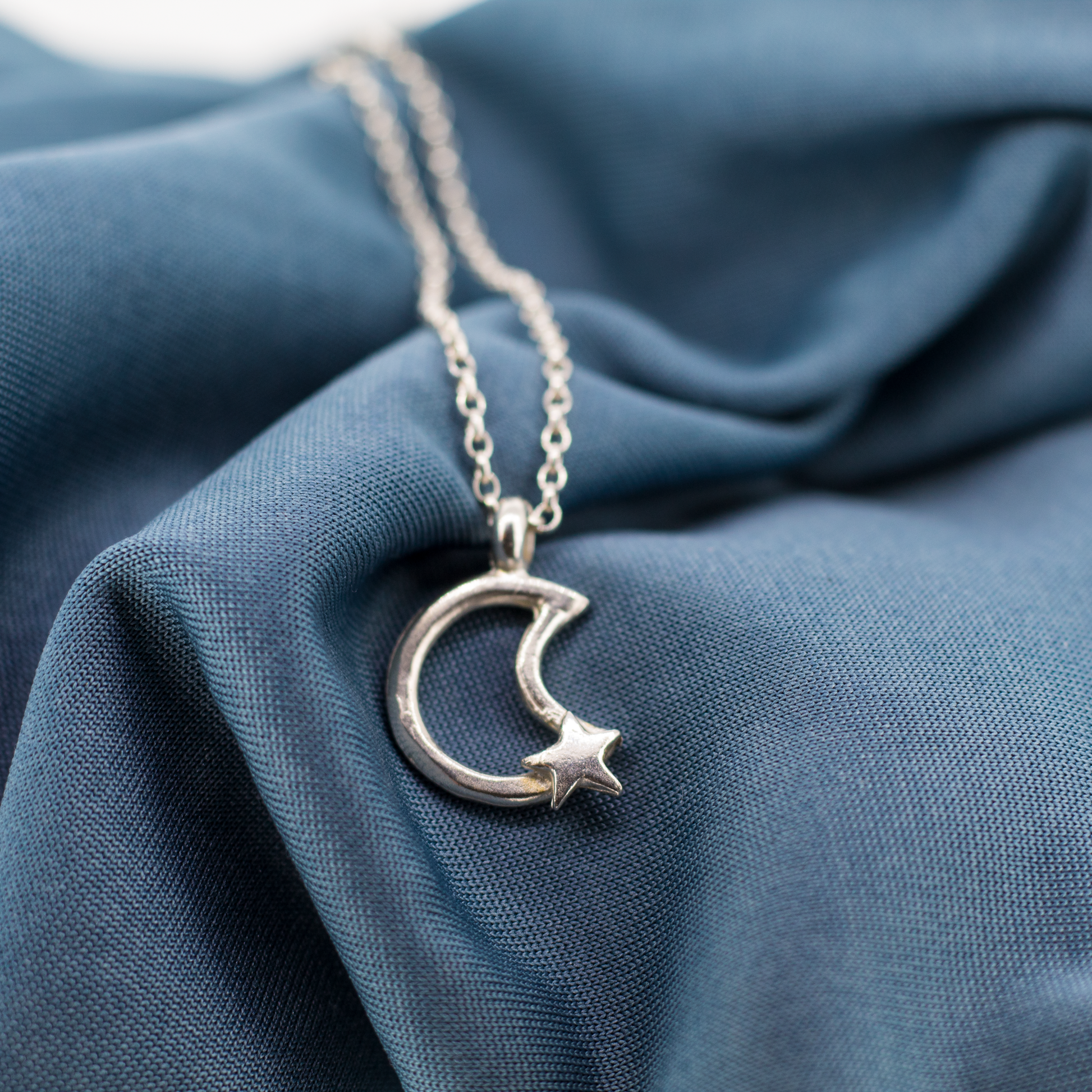 Moon and Star Silver Charm Necklace