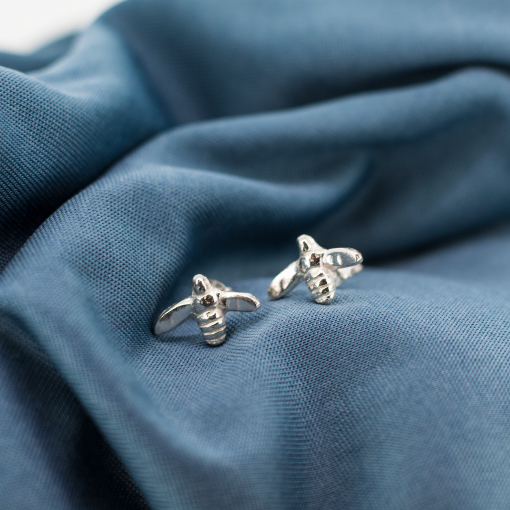 Handmade Honey Bee Studs in Sterling Silver