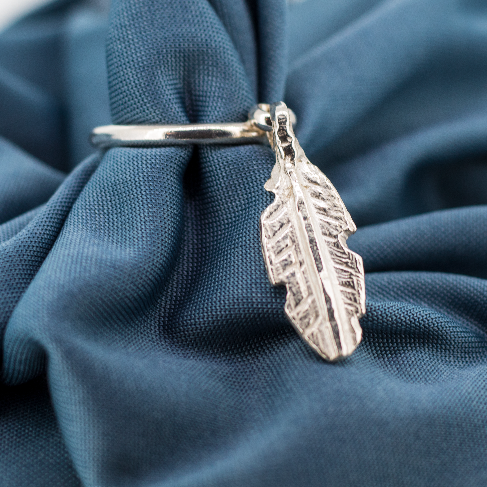 Sterling Silver Feather Dangle Ring