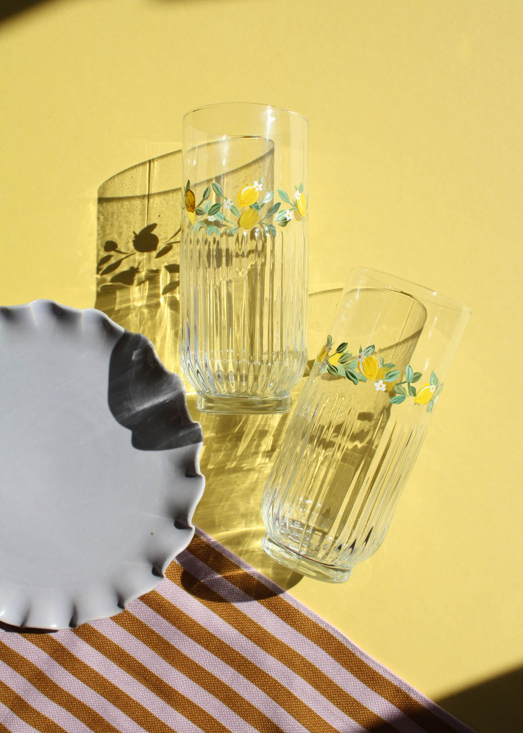Limoncello Ribbed Highball Glasses Set of 2