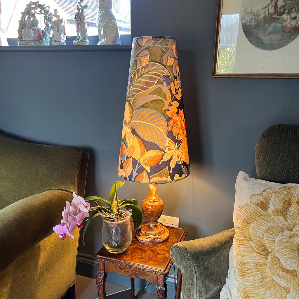 Floral Midnight Velvet cone lampshade, extra tall lampshade