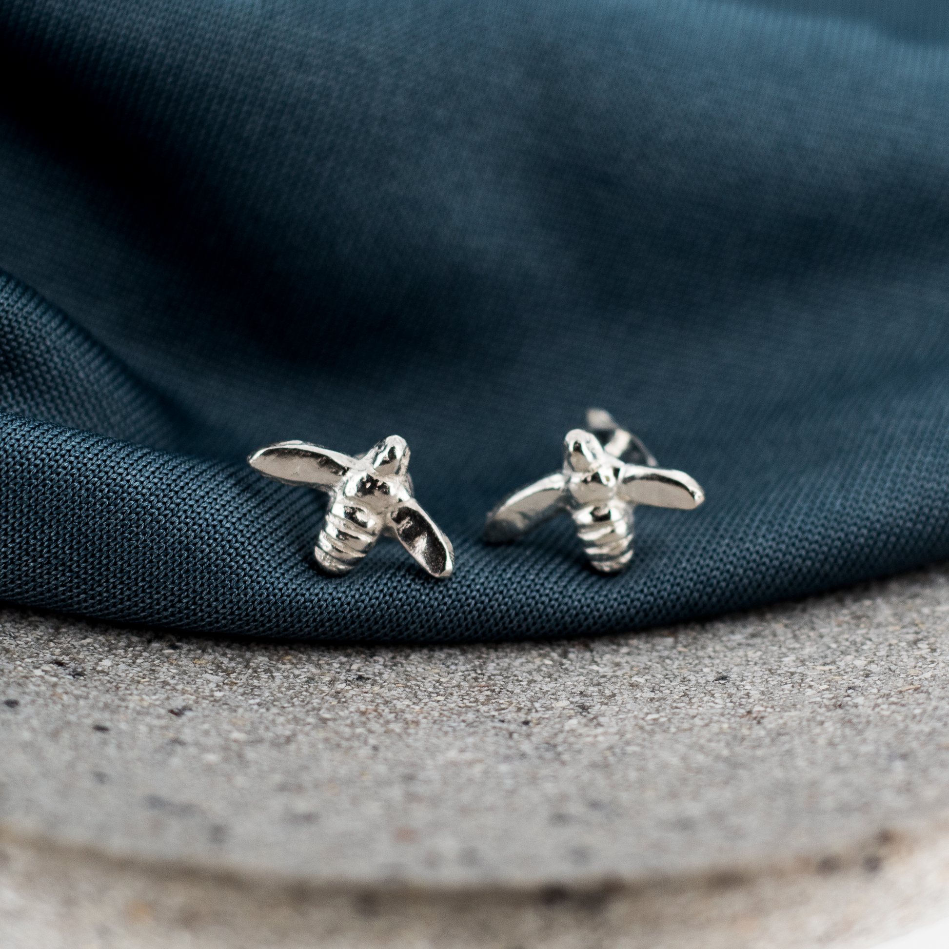 Handmade Honey Bee Studs in Sterling Silver