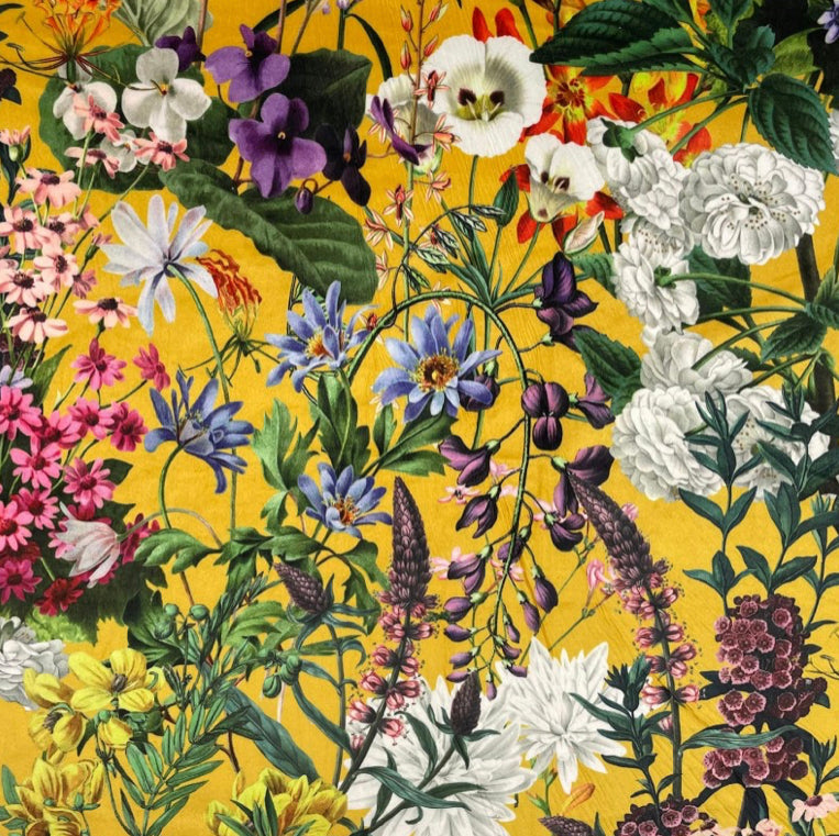 Mustard flowers velvet cylinder lampshade, extra tall lampshade