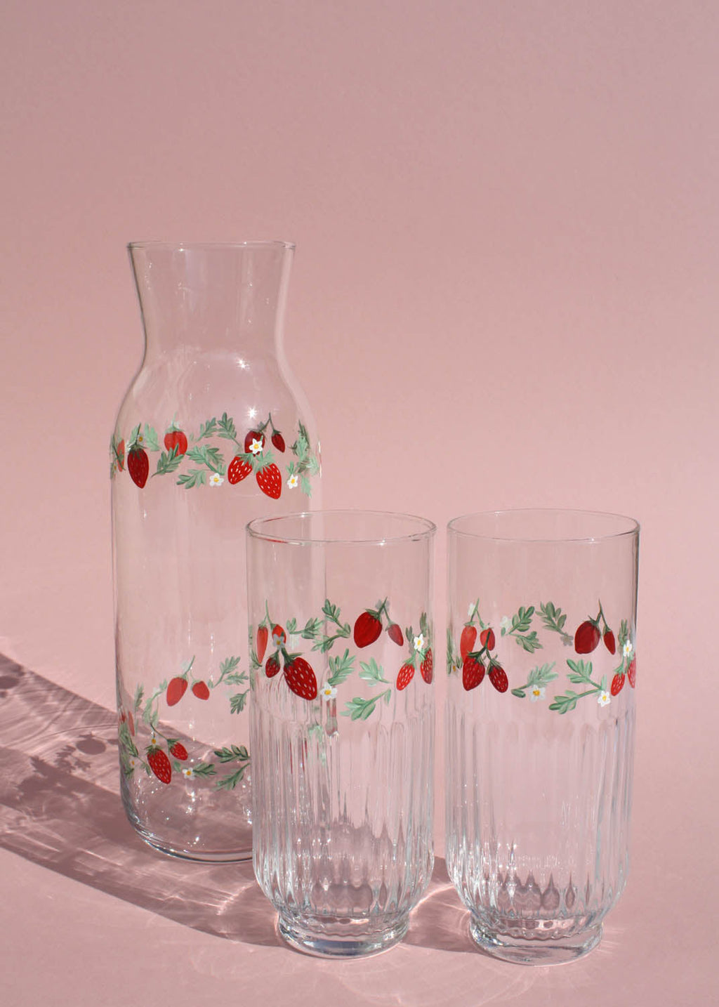 Strawberry Glass Carafe Hand Painted